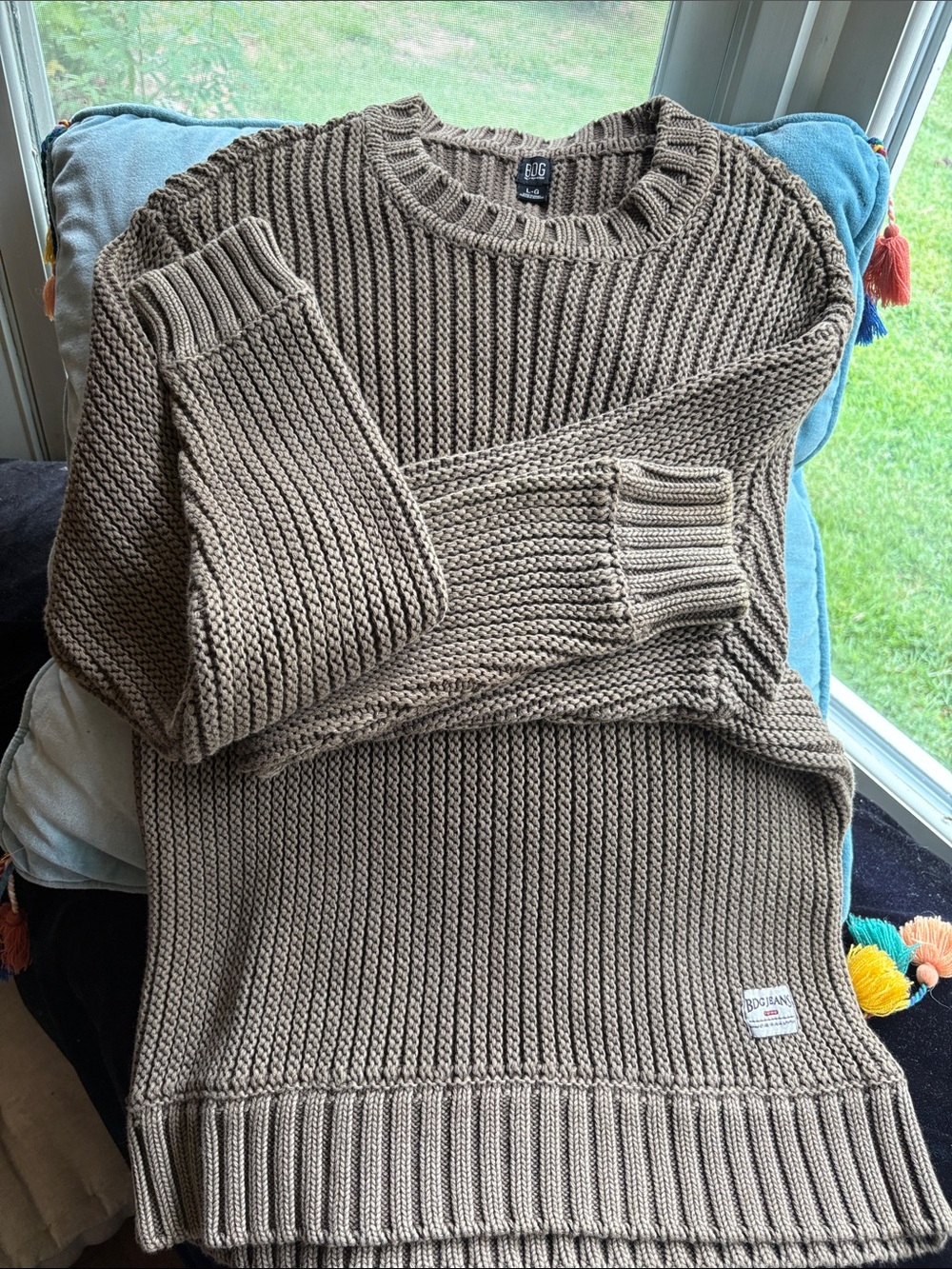 Urban Outfitters Men's Taupe Crewneck Ribbed Sweater